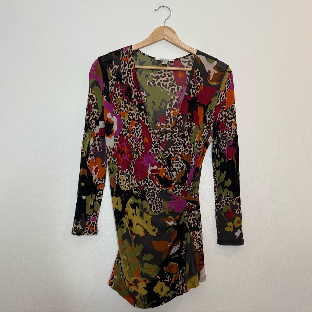 MaxMara Tropical Floral Leopard Collage Print Wrap Top size medium